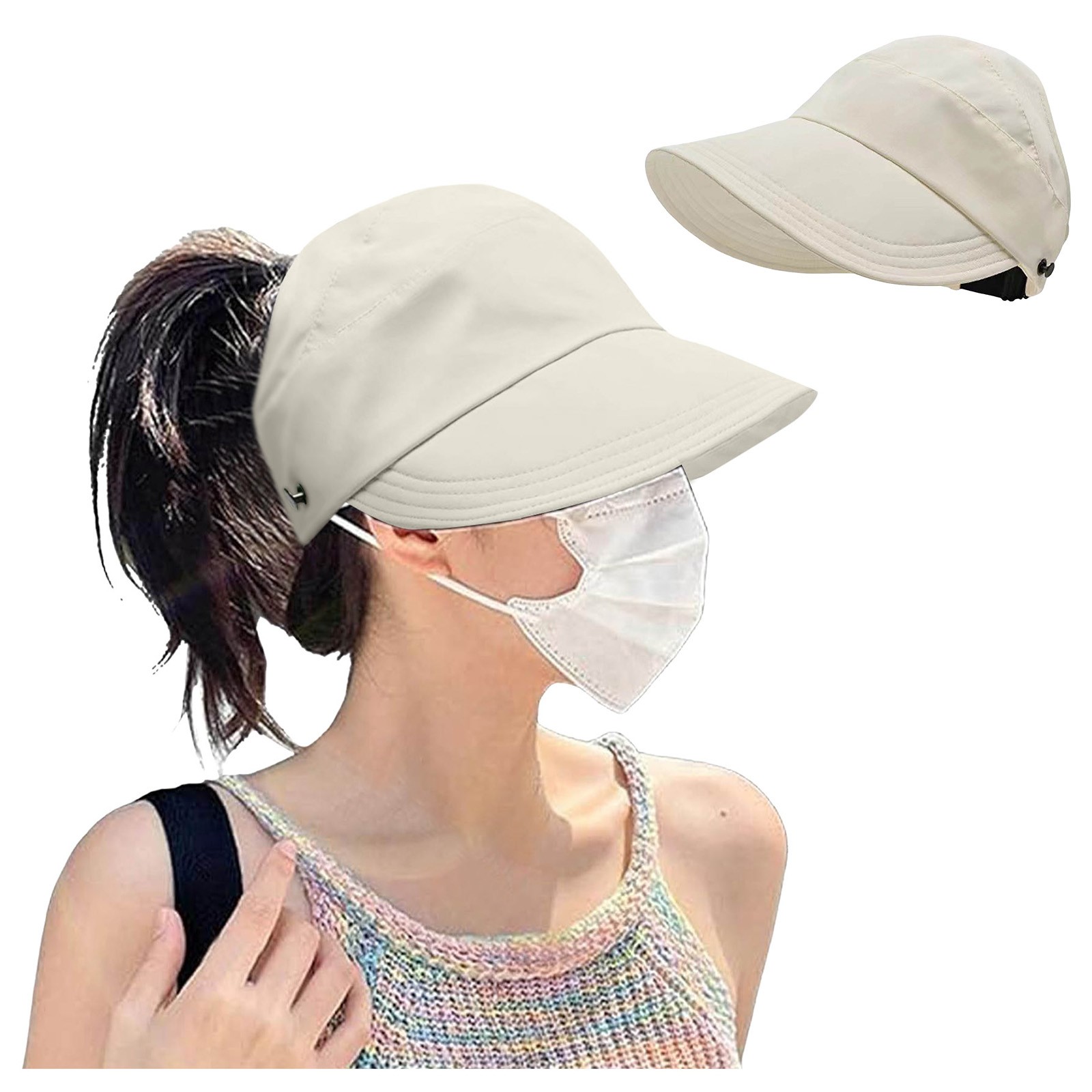 thumbnail image 2 of Sombrero de sol con lazo para mujer - Diseño sin copa, poliéster, protección UV, talla única (56-59 cm), 2 of 5